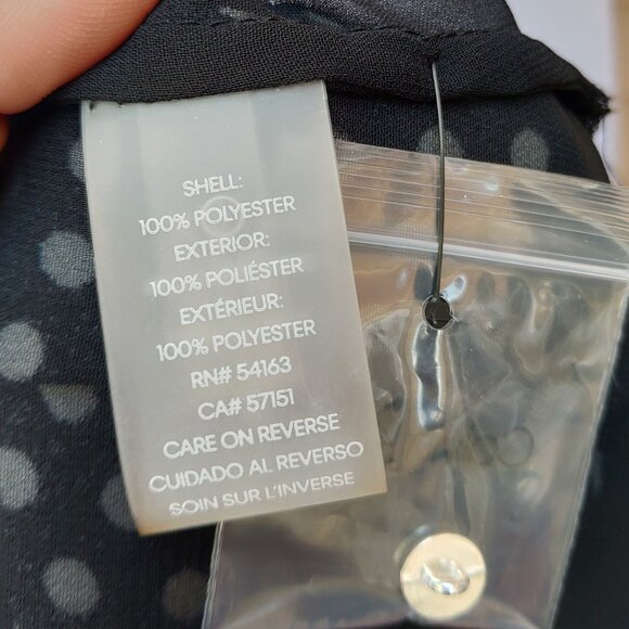 Calvin Klein Black Polka-Dot Shell Blouse Sleeveless Chiffon Trim Satin - Picture 12 of 14